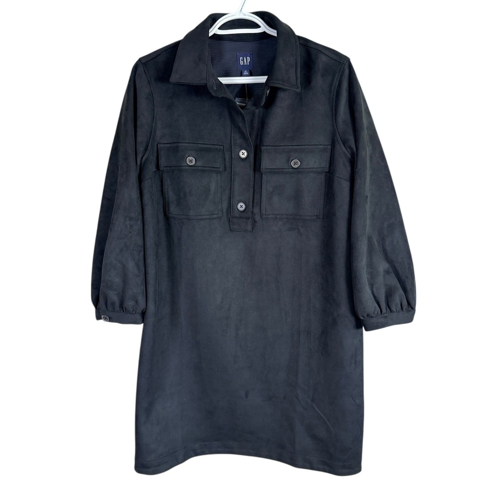 Gap Vegan Faux Suede Shift Mini Dress 518160 Women S Tall Black Button Front $89